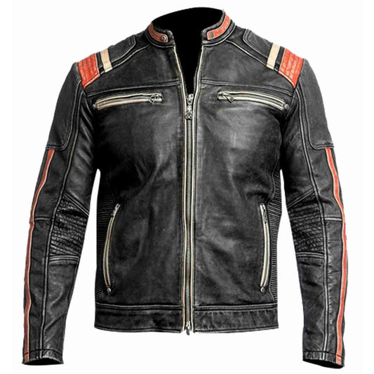 Chaqueta de cuero para hombre Retro 3 Cafe Racer Biker Vintage envejecido