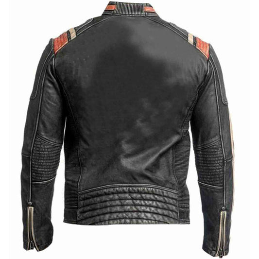 Chaqueta de cuero para hombre Retro 3 Cafe Racer Biker Vintage envejecido
