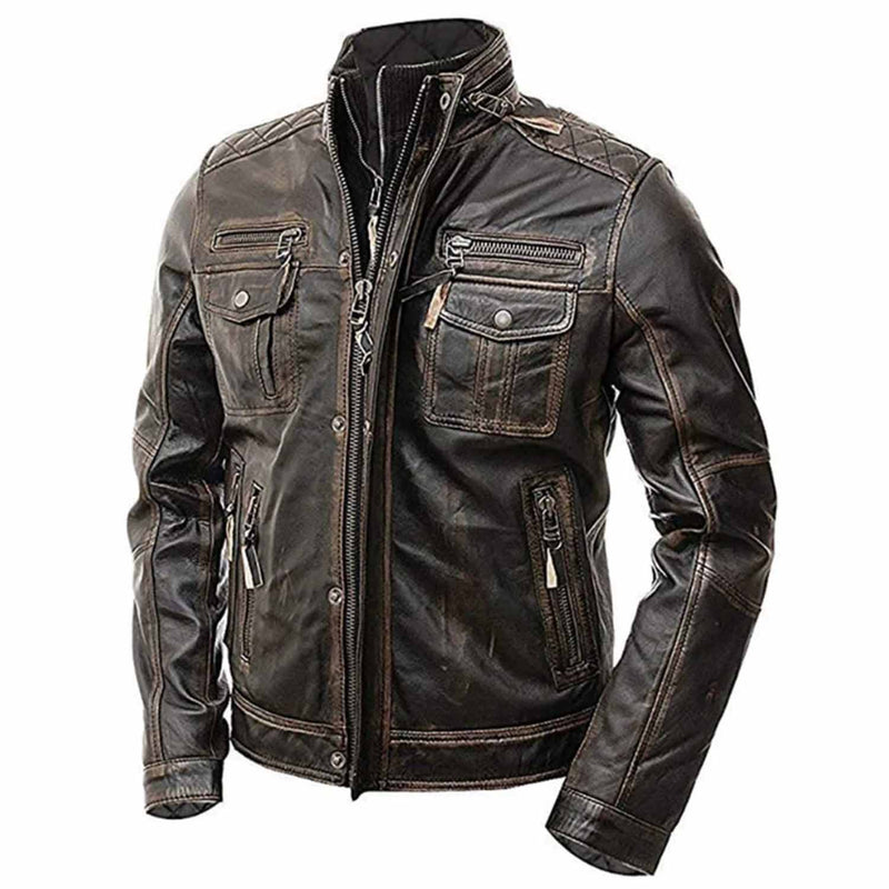 Men's Vintage Motorbike Real Cowhide Leather Jacket
