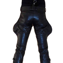 Pantalones BLUF de cuero de vaca negro para hombre con corte de bota y bolsillos ciegos traseros