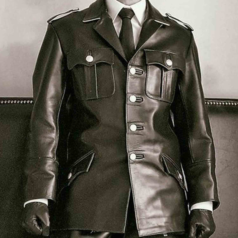 Chaqueta de piel de vacuno auténtica para hombre, uniforme alemán de la Segunda Guerra Mundial, color negro