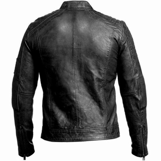 Chaqueta de cuero real negra envejecida para motocicleta vintage para hombre Cafe Racer Biker