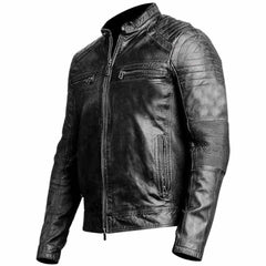 Chaqueta de cuero real negra envejecida para motocicleta vintage para hombre Cafe Racer Biker