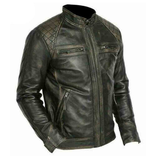 Chaqueta de cuero negro de piel de vaca para hombre, chaqueta de motociclista suave curtida desgastada, la mayoría de los tamaños