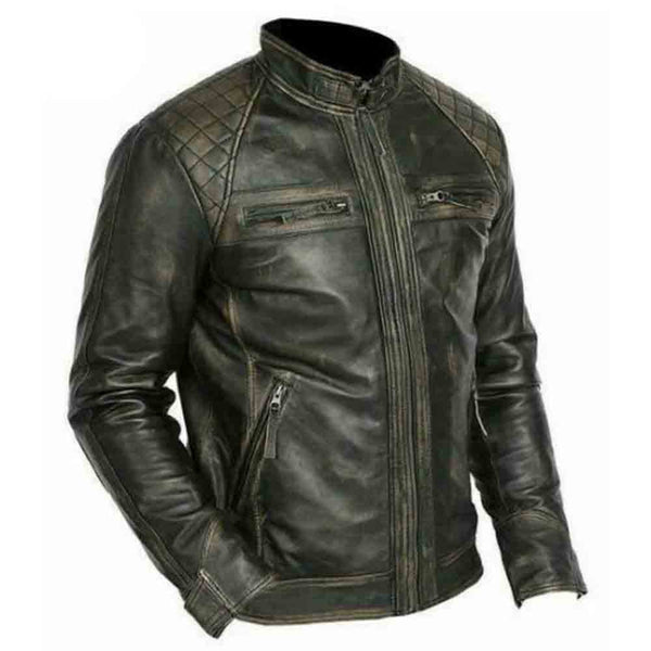 Mens Cowhide Black Leather Jacket Distressed Tanned Soft Bikers Jacket Most Sizes