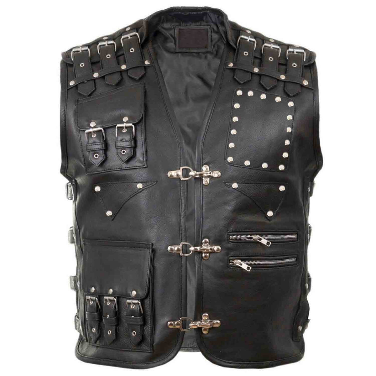 Mens Genuine Black Cowhide Leather Motorcycle Vest Club wear Biker Rider Motorbike Vest