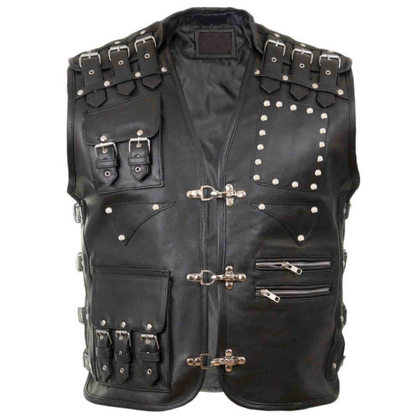 Mens Genuine Black Cowhide Leather Motorcycle Vest Club wear Biker Rider Motorbike Vest