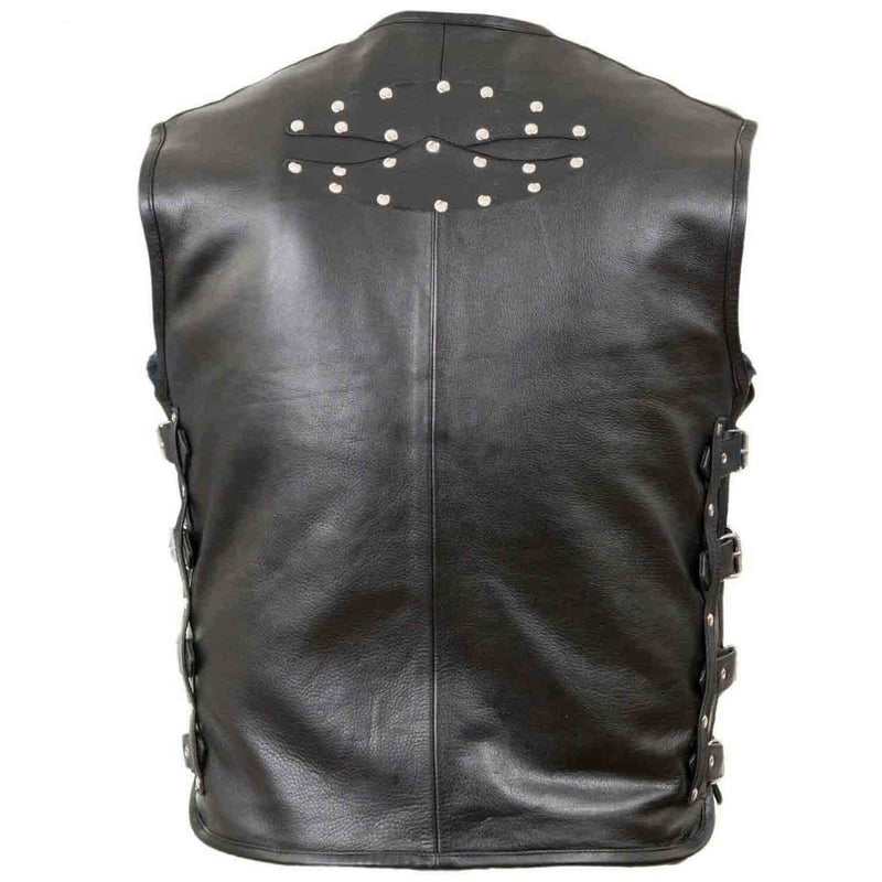 Mens Genuine Black Cowhide Leather Motorcycle Vest Club wear Biker Rider Motorbike Vest