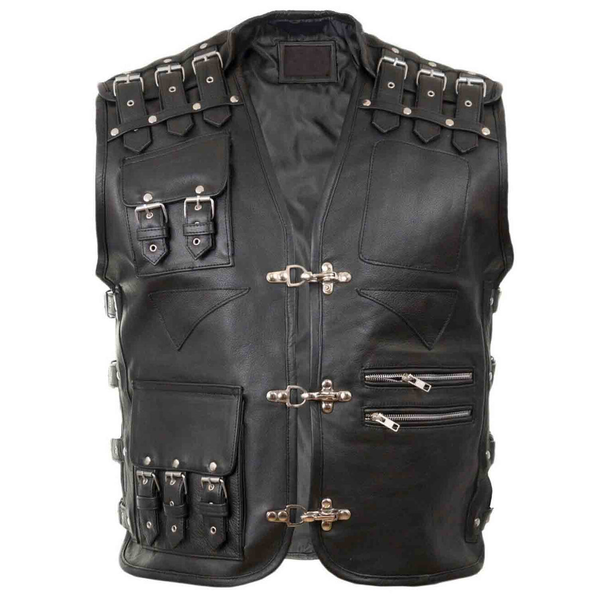 Chaleco de motocicleta de cuero negro genuino para hombre, chaleco de moto para motociclista