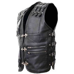 Chaleco de motocicleta de cuero negro genuino para hombre, chaleco de moto para motociclista