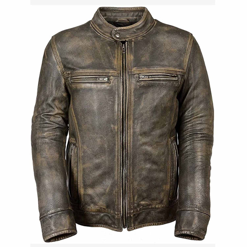 Mens Motorcycle Real Cow Leather Jacket for Moto Biker