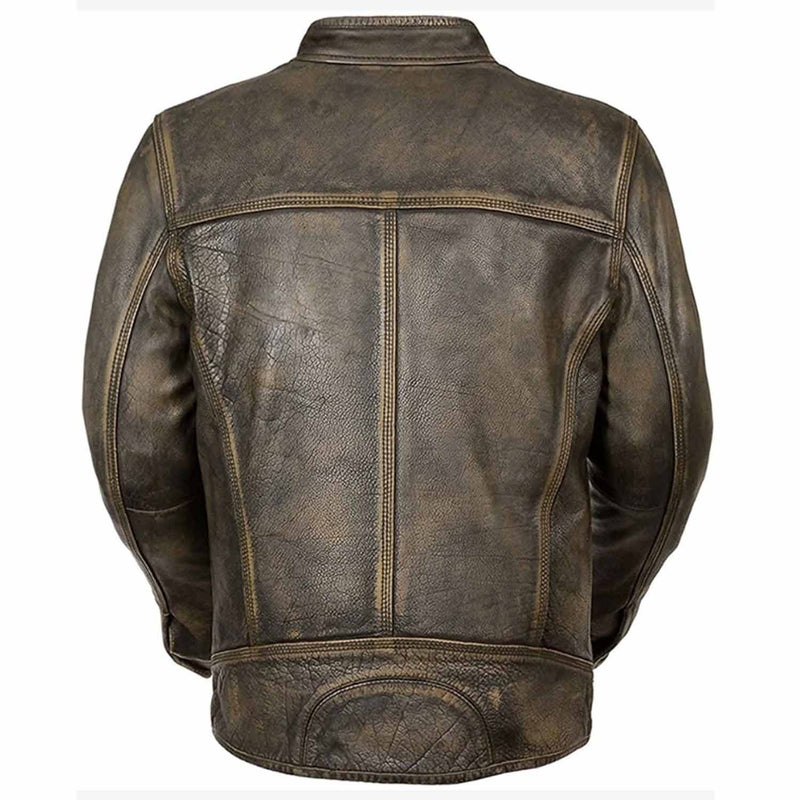 Mens Motorcycle Real Cow Leather Jacket for Moto Biker