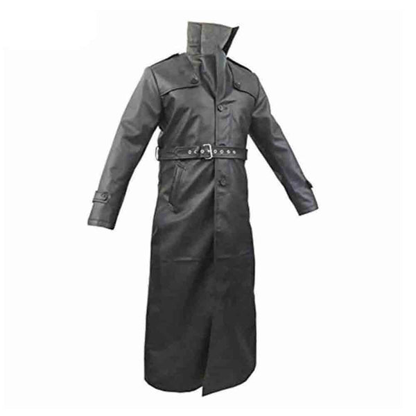 Mens Sexy Real Black Leather Long Matrix Goth Trench Coat Gothic T17