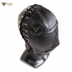 Open Mouth Leather Bondage Hood BDSM Black Soft Leather Bondage Mask