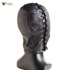 Open Mouth Leather Bondage Hood BDSM Black Soft Leather Bondage Mask