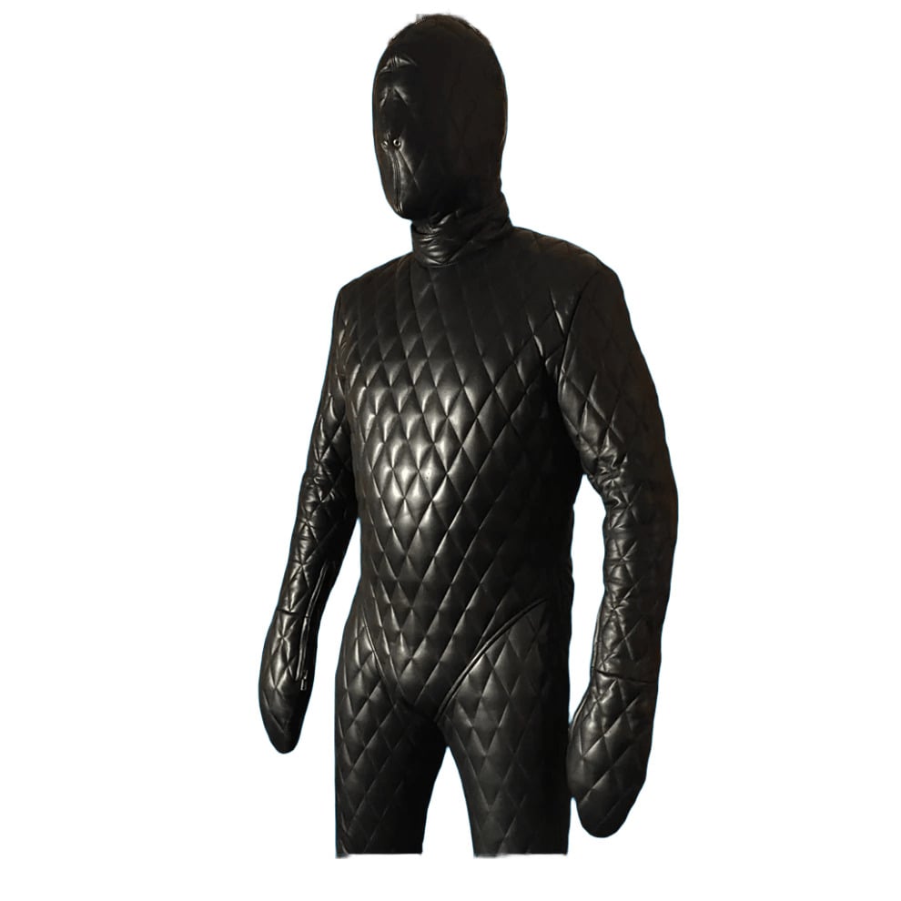 Black quilted bodysuit on a white background