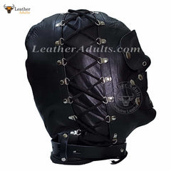 Real Leather Bondage Universal Mask BDSM Adjustable Leather Hood