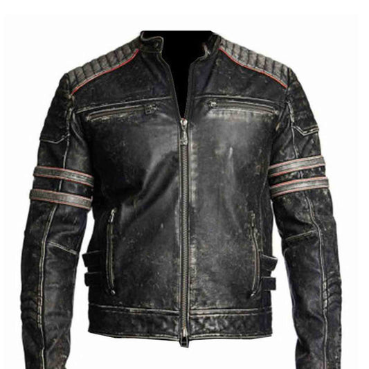 Retro 1 - Chaqueta de piel auténtica para hombre, estilo vintage, color negro