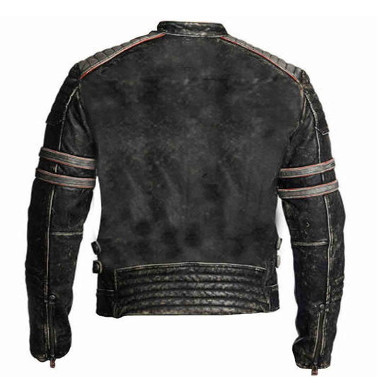 Retro 1 - Chaqueta de piel auténtica para hombre, estilo vintage, color negro