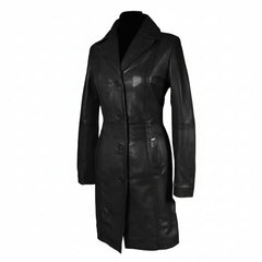Womens Black Beautiful LAMBS LEATHER Ladies Steampunk GOTH Style Trench Coat T16