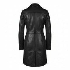 Womens Black Beautiful LAMBS LEATHER Ladies Steampunk GOTH Style Trench Coat T16