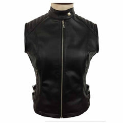 Sexy Women's Ladies Real BLACK SHEEP LAMB Leather Bikers Waistcoat Vest