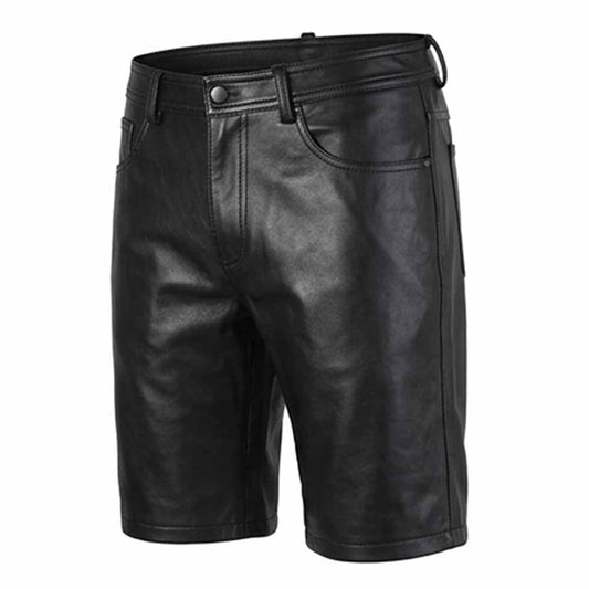 WOMENS BLACK 100% GENUINE LEATHER BERMUDA SHORTS with Five Pockets