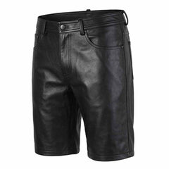 WOMENS BLACK 100% GENUINE LEATHER BERMUDA SHORTS with Five Pockets