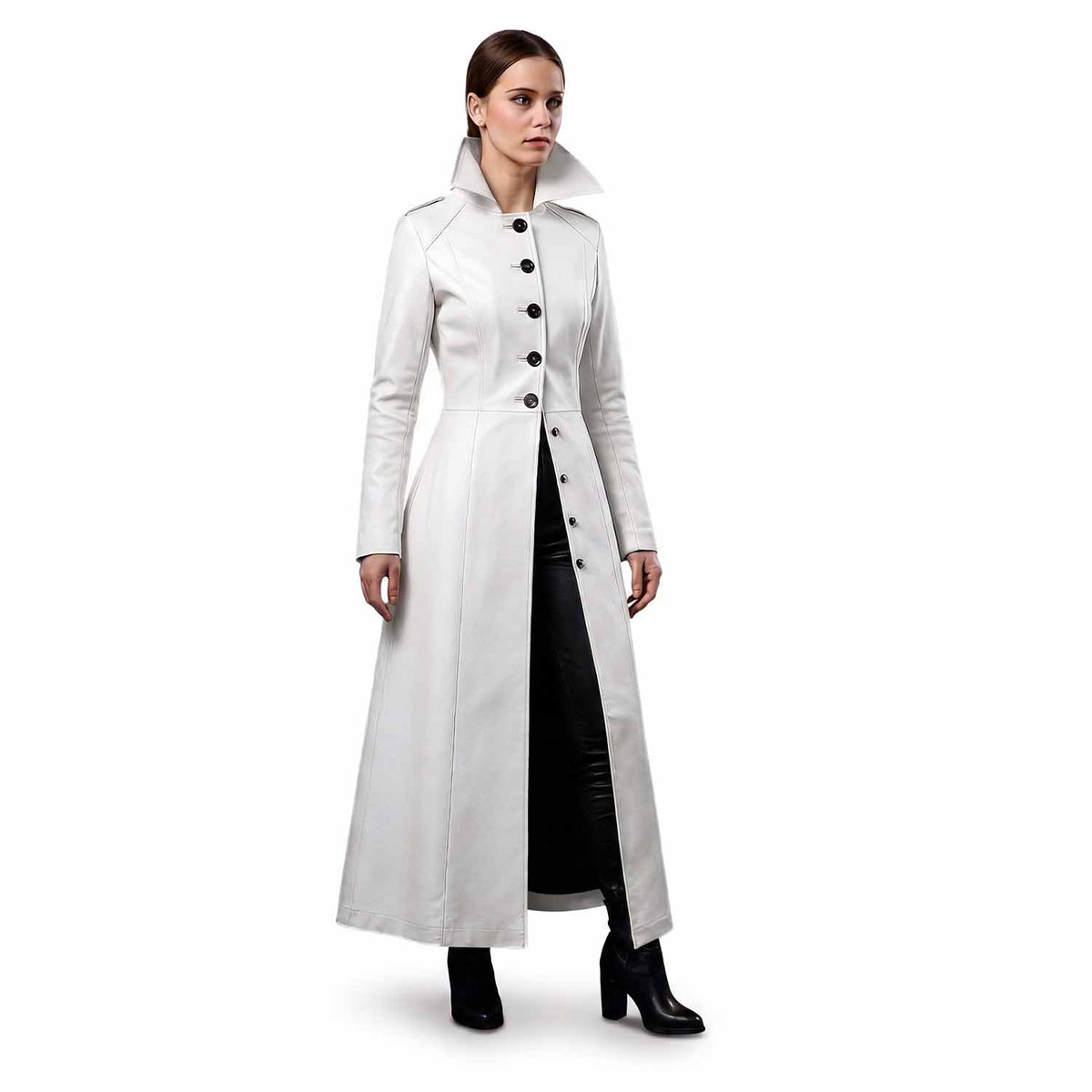 White Gothic Long Trench Coat – Victorian Steampunk High Collar Duster | US UK CA AU
