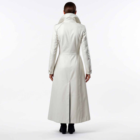 White Gothic Long Trench Coat – Victorian Steampunk High Collar Duster | US UK CA AU