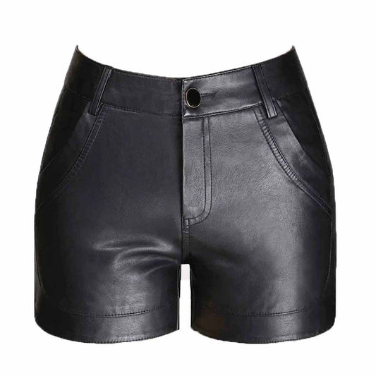 Women Genuine Lambskin Soft Leather shorts Leather Pants