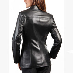 Women's Black Genuine Lambskin Real Leather Blazer Coat Jacket Slim Fit Coat