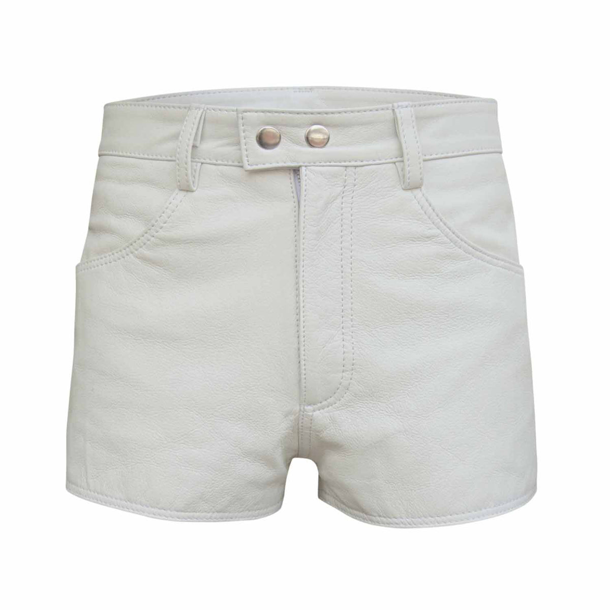 Womens 100% Genuine Leather Sexy White Shorts With Two Pockets