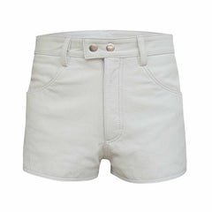 Womens 100% Genuine Leather Sexy White Shorts With Two Pockets