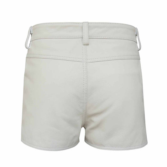Womens 100% Genuine Leather Sexy White Shorts With Two Pockets