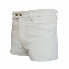 Womens 100% Genuine Leather Sexy White Shorts With Two Pockets