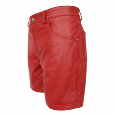 Womens 100% GENUINE RED LEATHER BERMUDA SHORTS with Five Pockets
