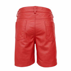 Womens 100% GENUINE RED LEATHER BERMUDA SHORTS with Five Pockets