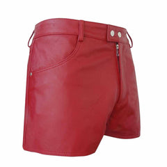 Womens 100% Genuine Leather Sexy Red Shorts With Two Pockets