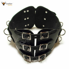 Womens Black Real Leather Waist Bondage Cincher