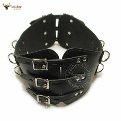 Womens Black Real Leather Waist Bondage Cincher