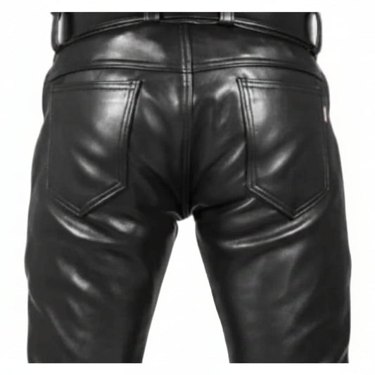 Mens Black Cowhide Leather Pants Trousers Lederjeans Lederhosen Breeches BLUF Pants