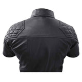 Men's Black Real Lambskin Leather Police Military Style Quilted Bluf Shirt
