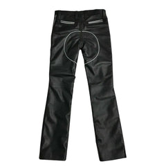 Leather Mens Trousers Black White Piping Pants Biker BLUF Breeches Gay Trousers
