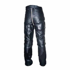 Mens Black Cowhide Leather Locking Bondage Chastity Jeans With Rear Zip CJ