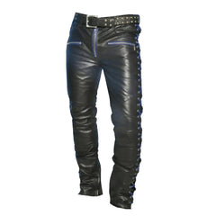 Men's Real Cowhide Leather Pants Punk Kink Jeans Trousers BLUF Pants Bikers Trousers