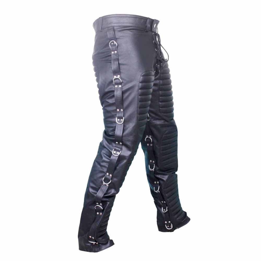 REAL LEATHER MENS BLACK JEANS Goth Bondage Clubwear Most sizes available