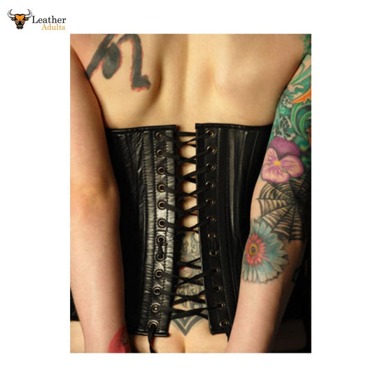 Black Real Leather Steel Boned UNDERBUST CORSET CINCHER Bondage Style Mistress