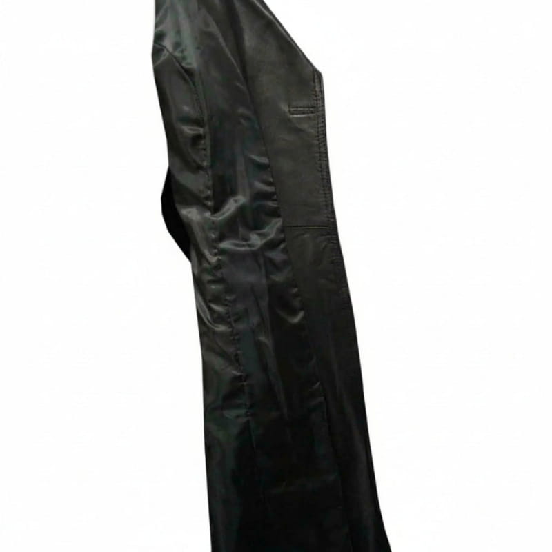 A black long coat or robe shown in side profile against a plain white background.