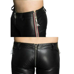 Men's Real Leather Pants Biker Bluf Breeches Trousers Punk Motorcycle Lederhosen